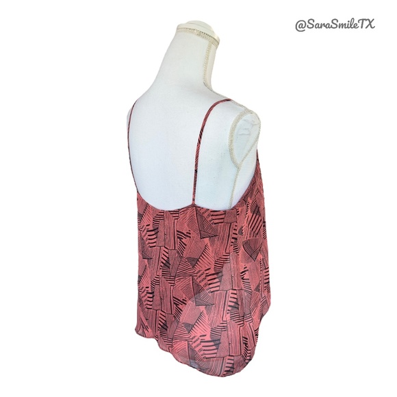SOPRANO Salmon Pink Black Geo Print Asymmetrical Swing Camisole Tank Top - Picture 8 of 13